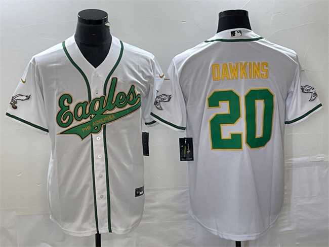 Men%27s Philadelphia Eagles #20 Brian Dawkins White Gold Cool Base Stitched Baseball Jersey->philadelphia eagles->NFL Jersey